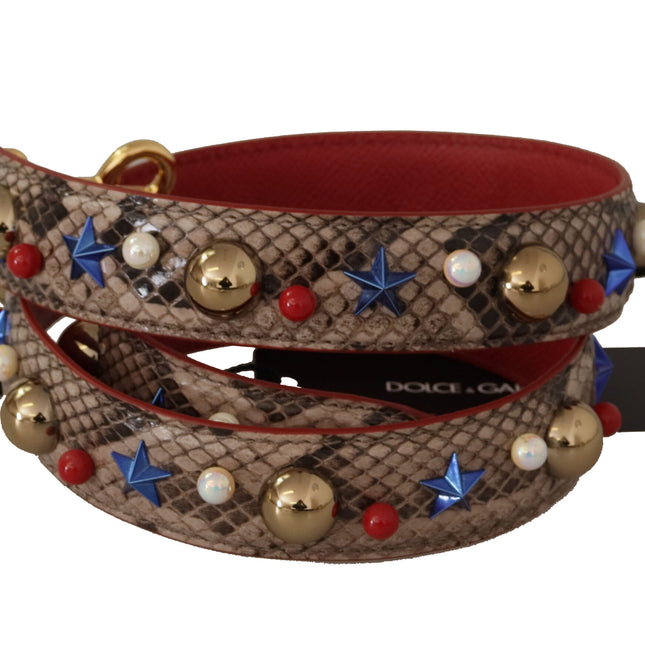 Dolce & Gabbana Brown Python Leather Studded Shoulder Strap