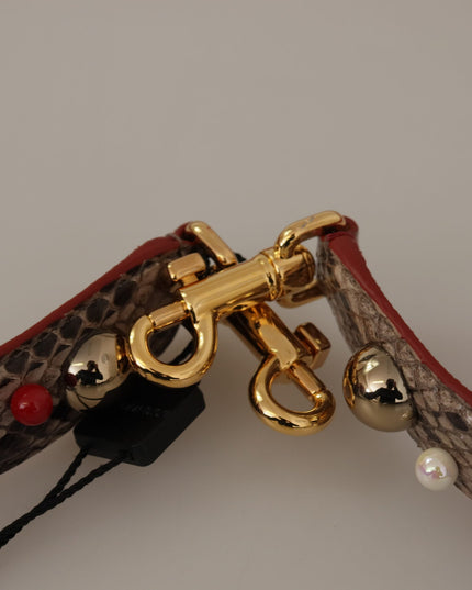 Dolce & Gabbana Brown Python Leather Studded Shoulder Strap