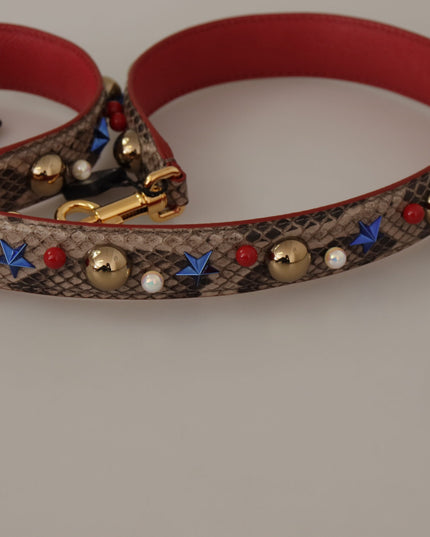 Dolce & Gabbana Brown Python Leather Studded Shoulder Strap