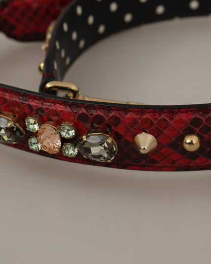 Dolce & Gabbana Red Python Leather Crystals Reversible Shoulder Strap