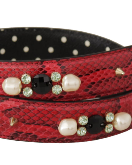 Dolce & Gabbana Red Python Leather Crystals Reversible Shoulder Strap