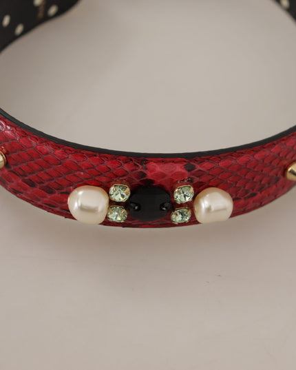 Dolce & Gabbana Red Python Leather Crystals Reversible Shoulder Strap