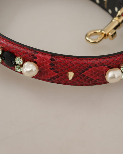 Dolce & Gabbana Red Python Leather Crystals Reversible Shoulder Strap