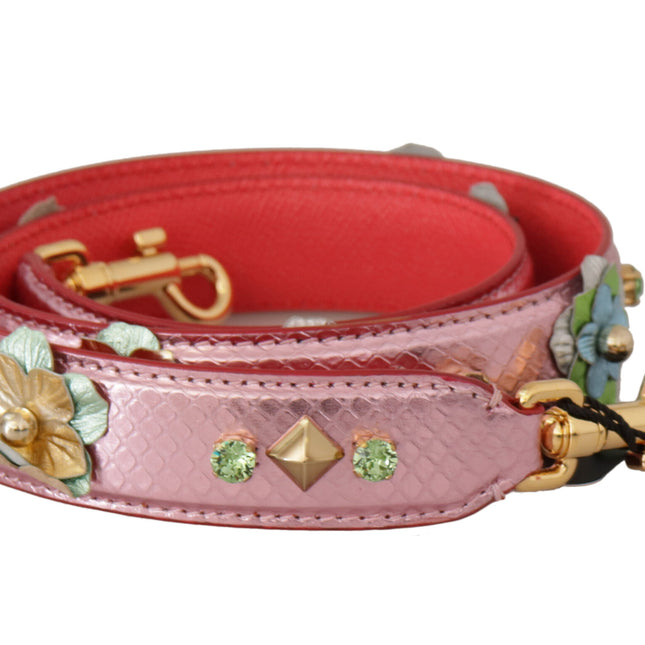 Dolce & Gabbana Metallic Pink Leather Studded Shoulder Strap