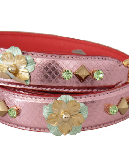 Dolce & Gabbana Metallic Pink Leather Studded Shoulder Strap
