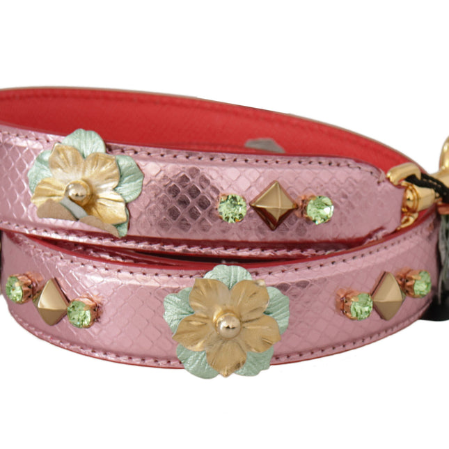 Dolce & Gabbana Metallic Pink Leather Studded Shoulder Strap
