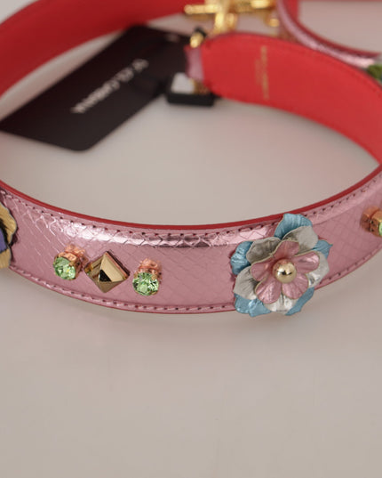 Dolce & Gabbana Metallic Pink Leather Studded Shoulder Strap