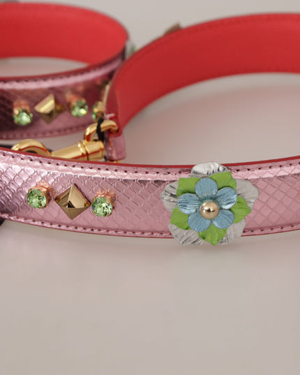 Dolce & Gabbana Metallic Pink Leather Studded Shoulder Strap