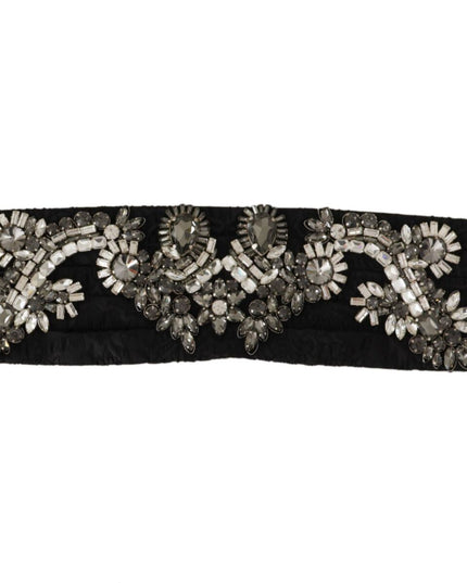 Dolce & Gabbana Black Silk Brass Crystal Embellished Waist Belt