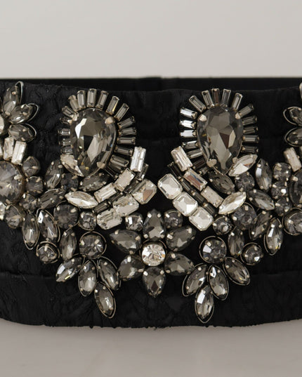 Dolce & Gabbana Black Silk Brass Crystal Embellished Waist Belt