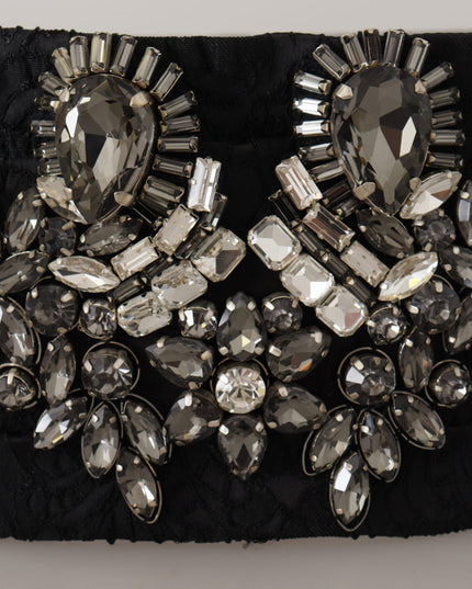 Dolce & Gabbana Black Silk Brass Crystal Embellished Waist Belt