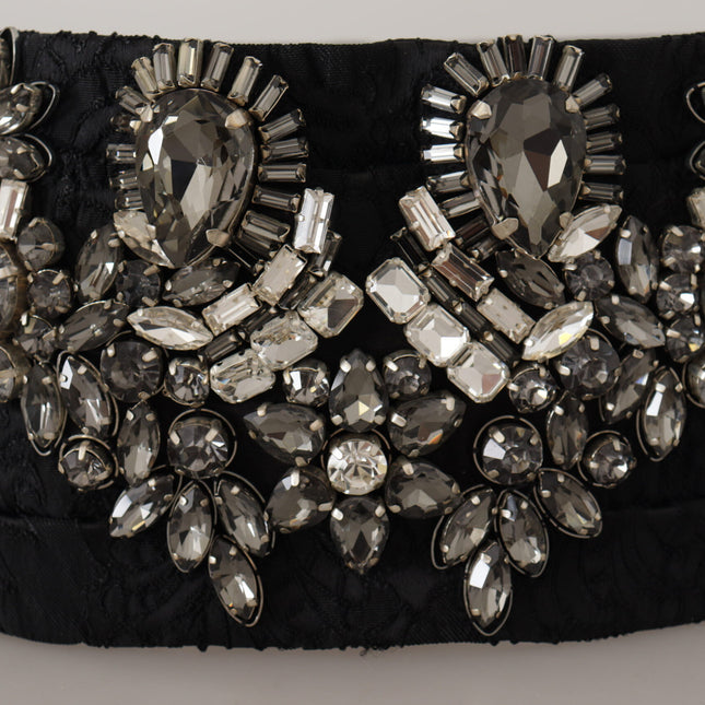 Dolce & Gabbana Black Silk Brass Crystal Embellished Waist Belt