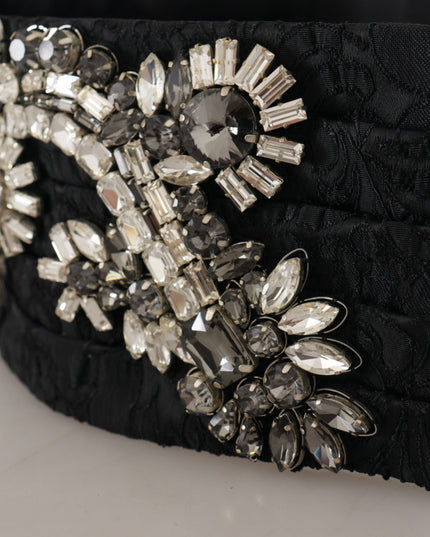 Dolce & Gabbana Black Silk Brass Crystal Embellished Waist Belt