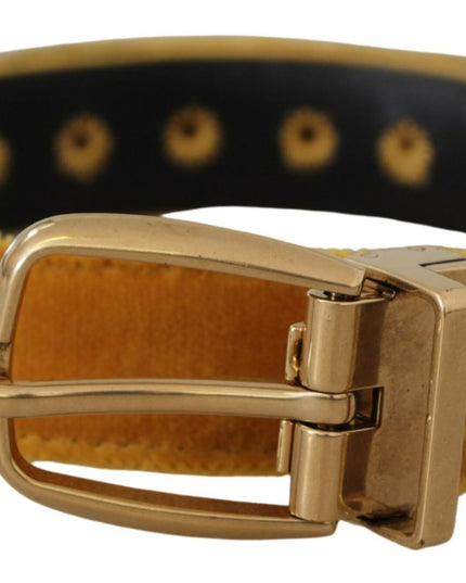 Dolce & Gabbana Mustard Velvet Gold Logo Engraved Metal Buckle Belt