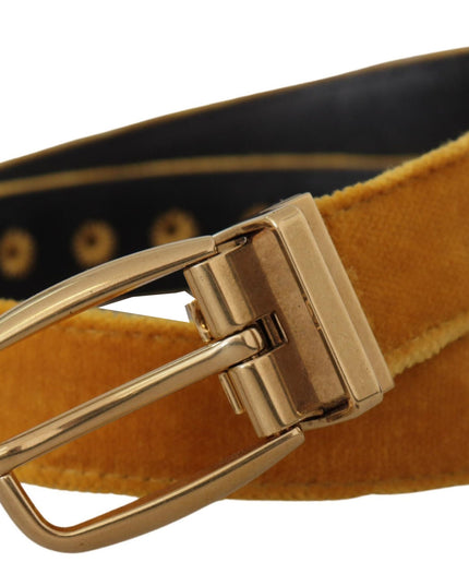 Dolce & Gabbana Mustard Velvet Gold Logo Engraved Metal Buckle Belt
