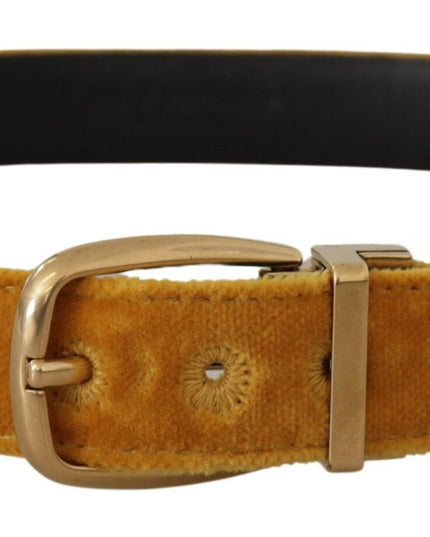 Dolce & Gabbana Mustard Velvet Gold Logo Engraved Metal Buckle Belt
