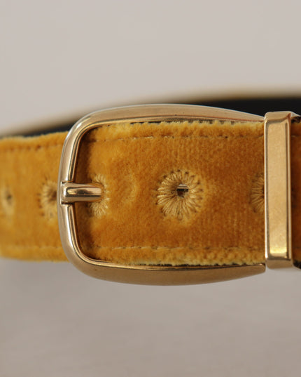 Dolce & Gabbana Mustard Velvet Gold Logo Engraved Metal Buckle Belt