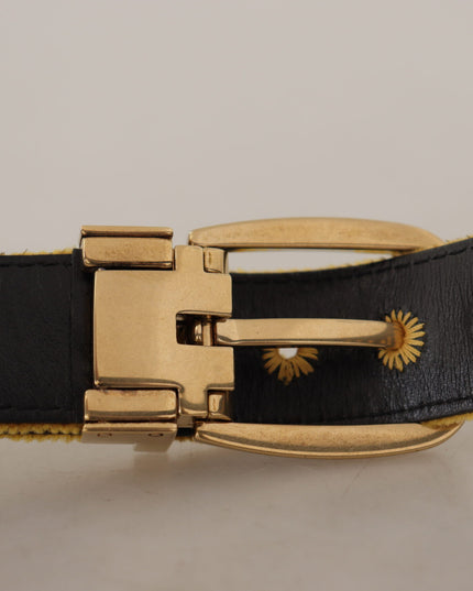 Dolce & Gabbana Mustard Velvet Gold Logo Engraved Metal Buckle Belt