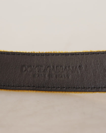 Dolce & Gabbana Mustard Velvet Gold Logo Engraved Metal Buckle Belt