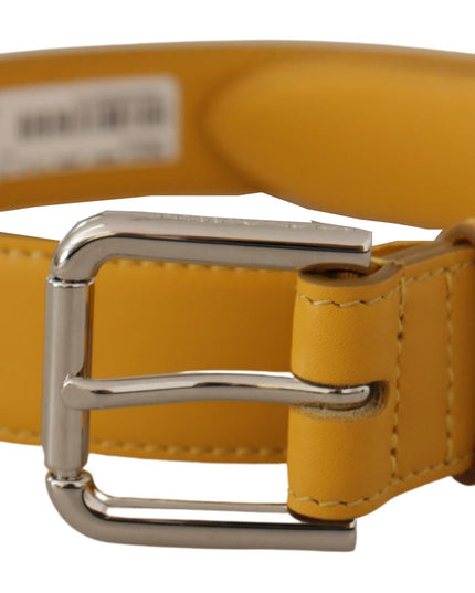Dolce & Gabbana Yellow Leather Silver Tone Logo Metal Buckle Belt