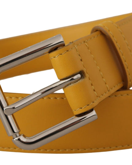 Dolce & Gabbana Yellow Leather Silver Tone Logo Metal Buckle Belt