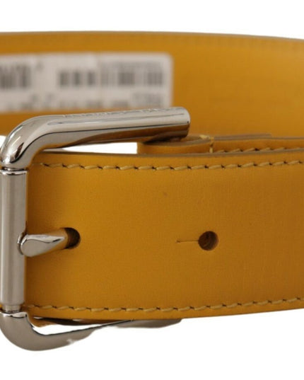 Dolce & Gabbana Yellow Leather Silver Tone Logo Metal Buckle Belt