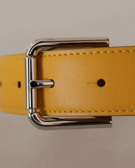 Dolce & Gabbana Yellow Leather Silver Tone Logo Metal Buckle Belt