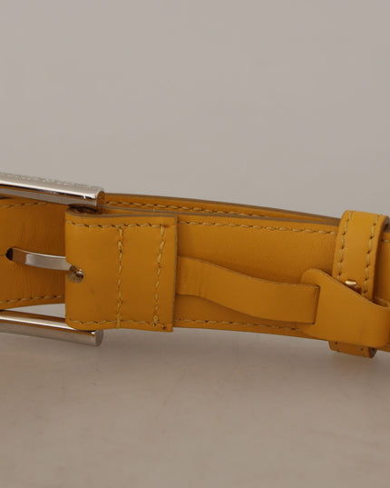 Dolce & Gabbana Yellow Leather Silver Tone Logo Metal Buckle Belt