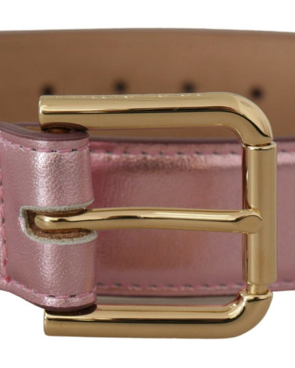 Dolce & Gabbana Metallic Pink Polished Leather Logo Metal Buckle Belt