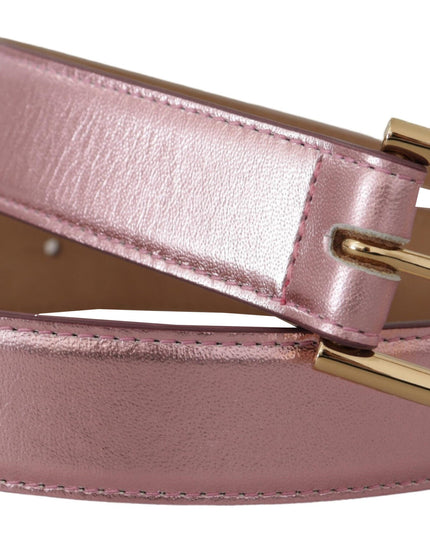 Dolce & Gabbana Metallic Pink Polished Leather Logo Metal Buckle Belt