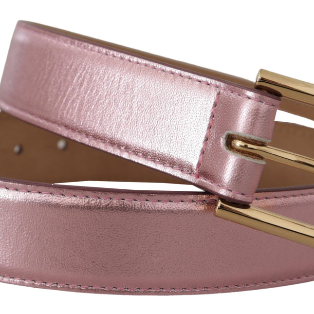 Dolce & Gabbana Metallic Pink Polished Leather Logo Metal Buckle Belt