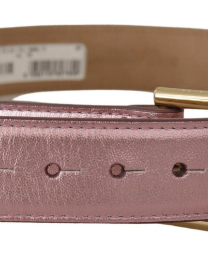 Dolce & Gabbana Metallic Pink Polished Leather Logo Metal Buckle Belt
