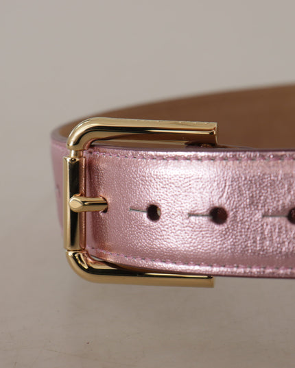 Dolce & Gabbana Metallic Pink Polished Leather Logo Metal Buckle Belt
