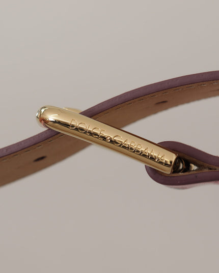 Dolce & Gabbana Metallic Pink Polished Leather Logo Metal Buckle Belt