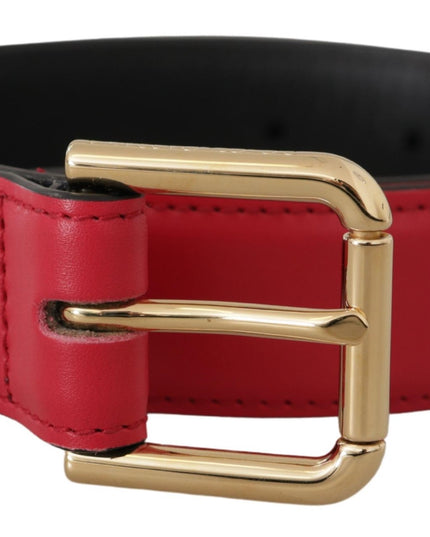 Dolce & Gabbana Red Calf Leather Gold Tone Logo Metal Buckle Belt
