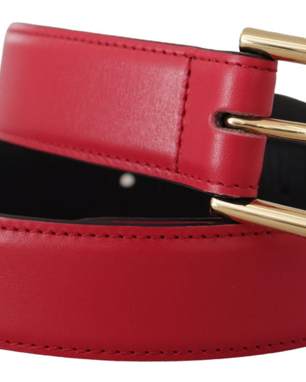 Dolce & Gabbana Red Calf Leather Gold Tone Logo Metal Buckle Belt