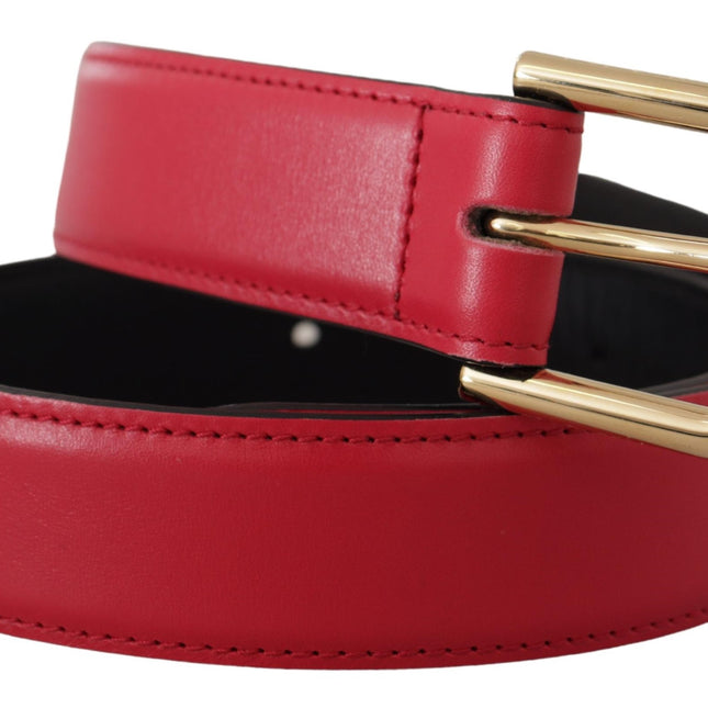 Dolce & Gabbana Red Calf Leather Gold Tone Logo Metal Buckle Belt