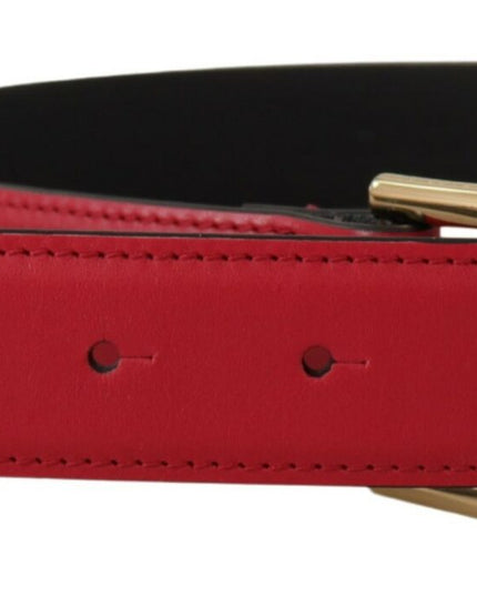 Dolce & Gabbana Red Calf Leather Gold Tone Logo Metal Buckle Belt