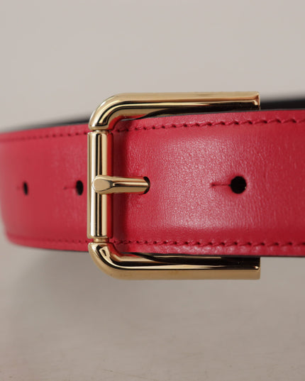 Dolce & Gabbana Red Calf Leather Gold Tone Logo Metal Buckle Belt