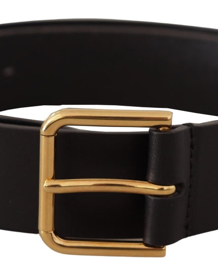 Dolce & Gabbana Black Calf Leather Gold Tone Logo Metal Buckle Belt