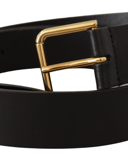 Dolce & Gabbana Black Calf Leather Gold Tone Logo Metal Buckle Belt