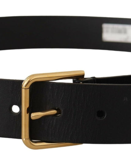 Dolce & Gabbana Black Calf Leather Gold Tone Logo Metal Buckle Belt