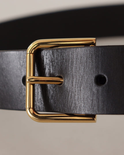Dolce & Gabbana Black Calf Leather Gold Tone Logo Metal Buckle Belt