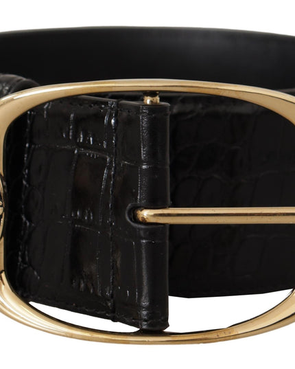 Dolce & Gabbana Black Crocodile Print Gold Metal DG Logo Buckle Belt