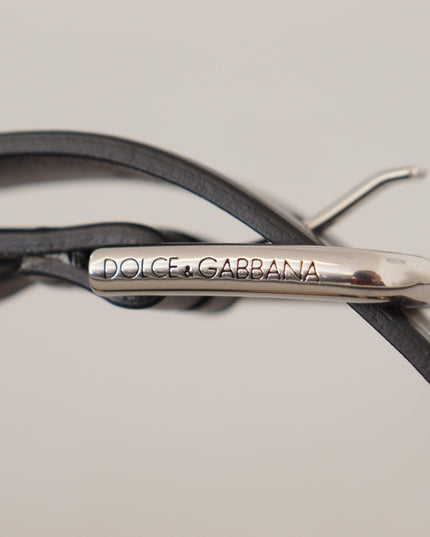 Dolce & Gabbana Black Leather Eyelet Silver Tone Metal Buckle Belt