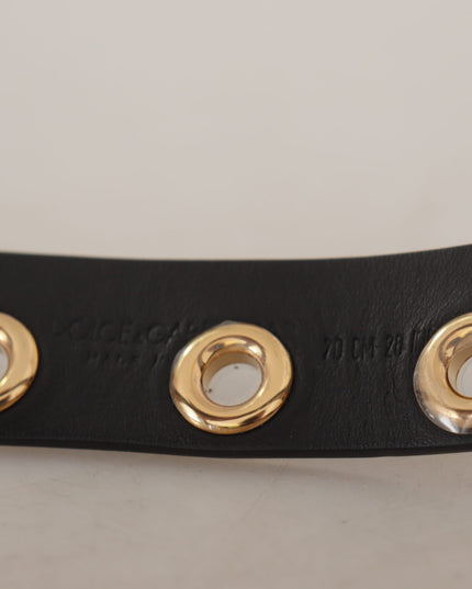 Dolce & Gabbana Black Leather Eyelet Silver Tone Metal Buckle Belt