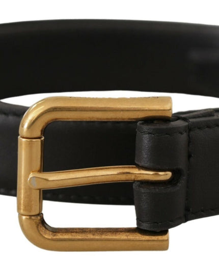 Dolce & Gabbana Black Leather Embellished Crystal Logo Belt