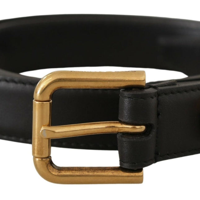 Dolce & Gabbana Black Leather Embellished Crystal Logo Belt