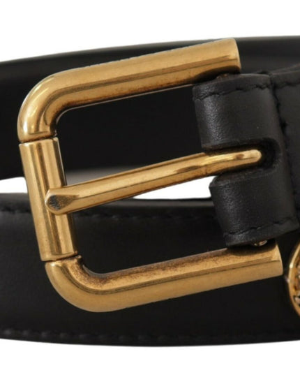 Dolce & Gabbana Black Leather Embellished Crystal Logo Belt