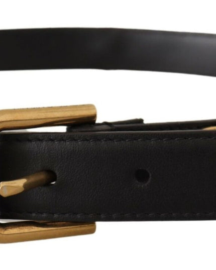 Dolce & Gabbana Black Leather Embellished Crystal Logo Belt